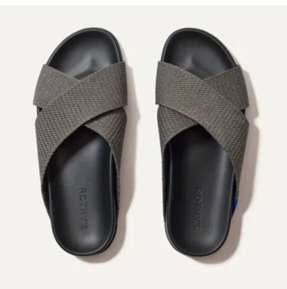 NWOB Rothy's The Weekend Slide Gray Metallic Sandal Size 9.5 Slip On Washable
